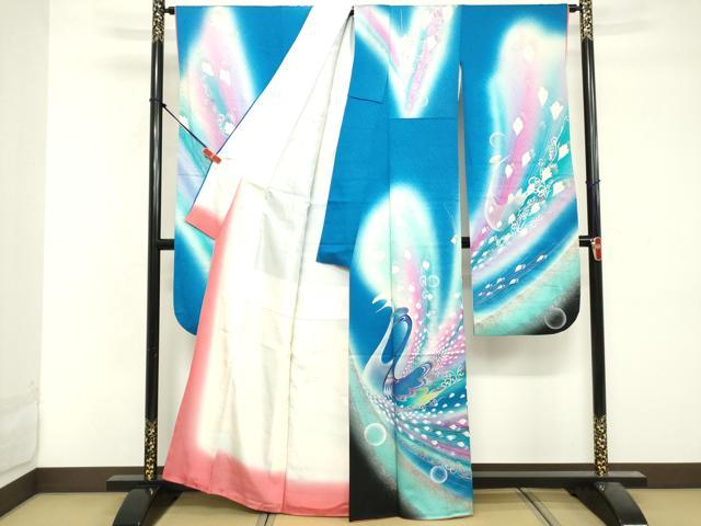 平和屋着物■豪華振袖　孔雀羽文　暈し染め　金銀彩　正絹　逸品　DABF9673cd