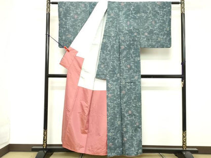 平和屋着物■上質な紬　枝花文　正絹　逸品　DABF9680cd