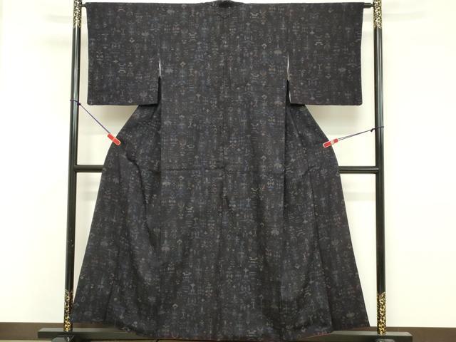 平和屋着物■上質な紬　抽象文様　正絹　逸品　DABF9684cd