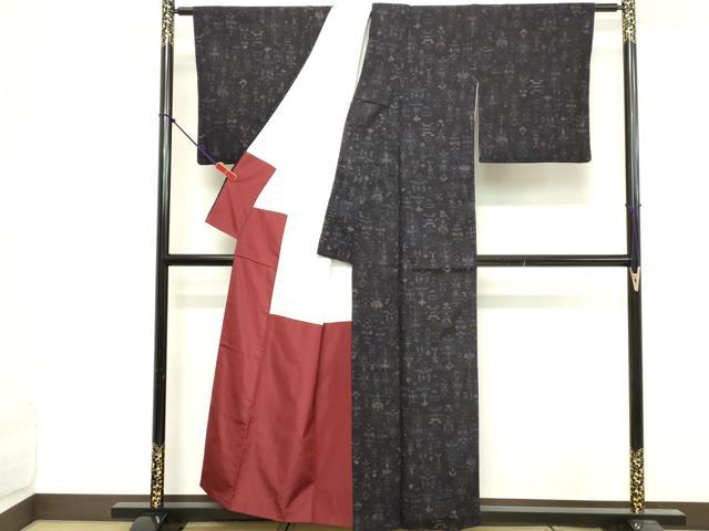 平和屋着物■上質な紬　抽象文様　正絹　逸品　DABF9684cd
