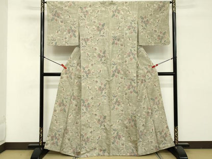 平和屋着物■上質な紬　草花文　正絹　逸品　DABF9685cd