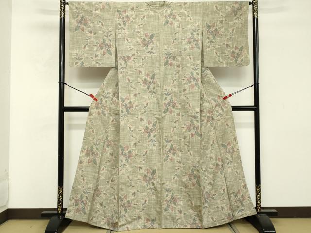 平和屋着物■上質な紬　草花文　正絹　逸品　DABF9685cd