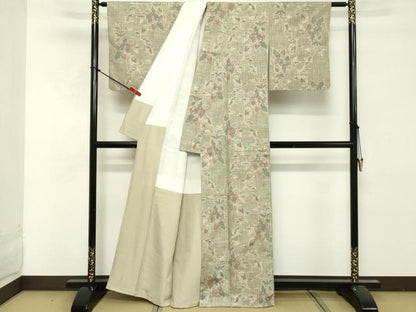 平和屋着物■上質な紬　草花文　正絹　逸品　DABF9685cd