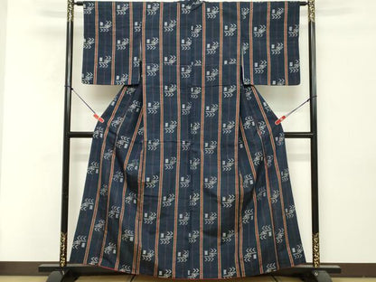 平和屋着物■上質な紬　抽象間道　正絹　逸品　DABF9686cd