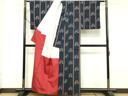 平和屋着物■上質な紬　抽象間道　正絹　逸品　DABF9686cd