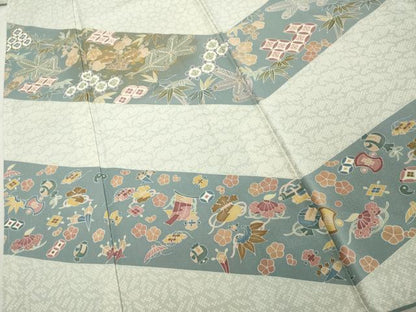 平和屋着物■訪問着　駒刺繍　吉祥花文　宝尽くし　金彩　正絹　逸品　DABF9700cd