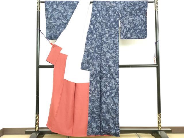 平和屋着物■上質な小紋　紬地　花鳥文　正絹　逸品　DABF9706cd