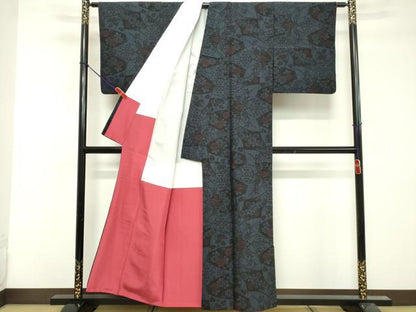 平和屋着物■結城紬　80亀甲　切嵌花文　正絹　逸品　DABF9714cd