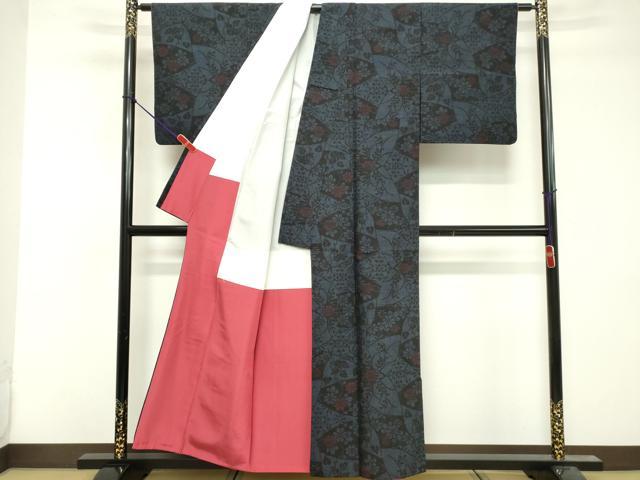 平和屋着物■結城紬　80亀甲　切嵌花文　正絹　逸品　DABF9714cd