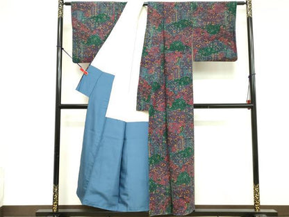平和屋着物■上質な小紋　紬地　切嵌更紗花文　正絹　逸品　DABF9715cd