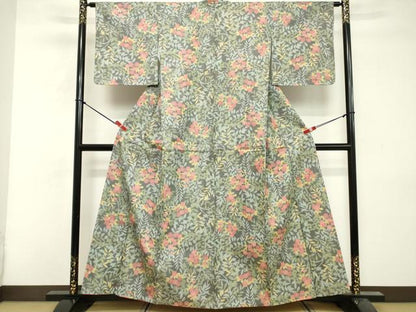 平和屋着物■上質な紬　草花文　正絹　逸品　DABF9718cd