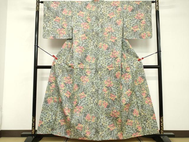 平和屋着物■上質な紬　草花文　正絹　逸品　DABF9718cd