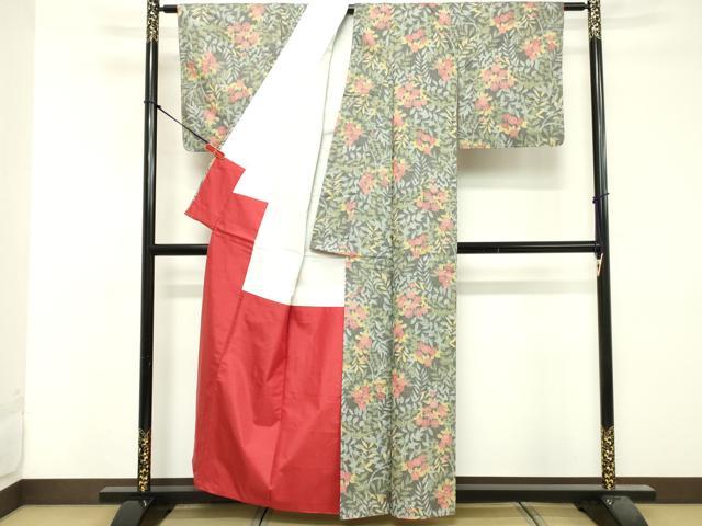 平和屋着物■上質な紬　草花文　正絹　逸品　DABF9718cd
