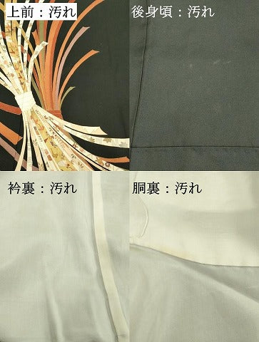 平和屋着物■訪問着　束ね熨斗花文　黒地　金彩　正絹　逸品　DABF9719cd