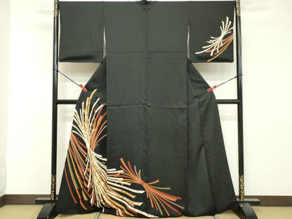 平和屋着物■訪問着　束ね熨斗花文　黒地　金彩　正絹　逸品　DABF9719cd