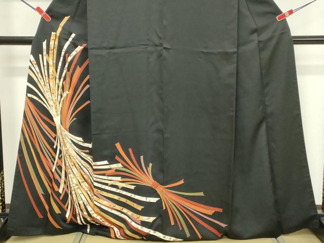 平和屋着物■訪問着　束ね熨斗花文　黒地　金彩　正絹　逸品　DABF9719cd