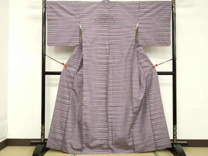 平和屋着物■上質な紬　横段文　正絹　逸品　DABF9721cd