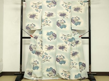 平和屋着物■上質な小紋　手描き　地紙風景文　暈し染め　正絹　逸品　DABF9731cd