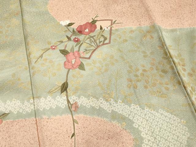 平和屋着物■訪問着　総刺繍　絞り　地紙花文　金彩　正絹　逸品　DABF9732cd