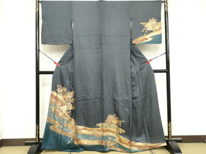 平和屋着物■訪問着　流水草花文　金彩　正絹　逸品　DABF9733cd