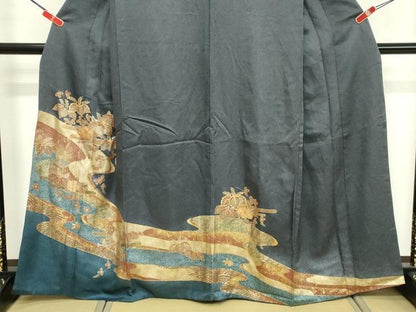 平和屋着物■訪問着　流水草花文　金彩　正絹　逸品　DABF9733cd