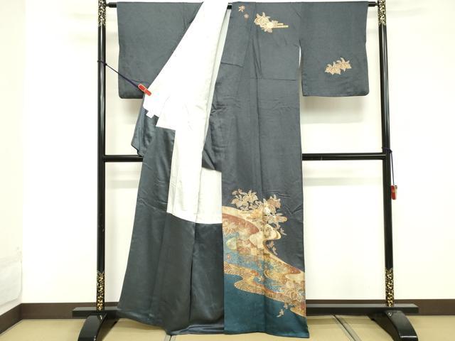平和屋着物■訪問着　流水草花文　金彩　正絹　逸品　DABF9733cd