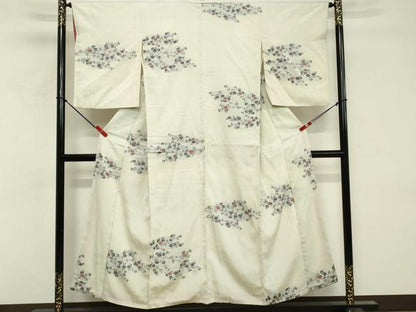 平和屋着物■上質な小紋　南天文　銀糸　鬼しぼ縮緬　正絹　逸品　DABF9737cd
