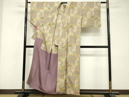 平和屋着物■上質な紬　吉祥草花文　胴抜き仕立て　正絹　逸品　DABF9739cd