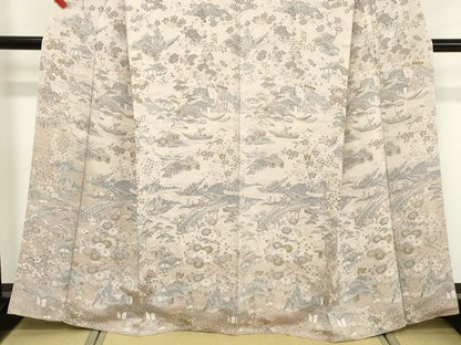 平和屋着物■訪問着　渡橋人物風景文　暈し染め　鬼しぼ縮緬　正絹　逸品　DABF9745cd