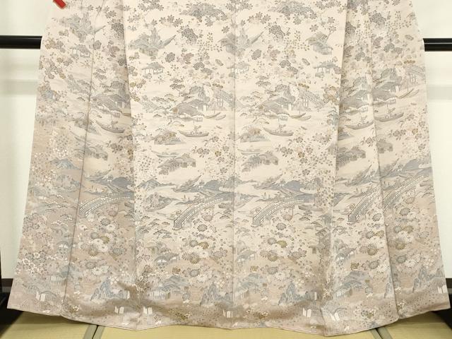 平和屋着物■訪問着　渡橋人物風景文　暈し染め　鬼しぼ縮緬　正絹　逸品　DABF9745cd