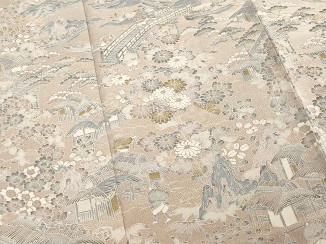 平和屋着物■訪問着　渡橋人物風景文　暈し染め　鬼しぼ縮緬　正絹　逸品　DABF9745cd