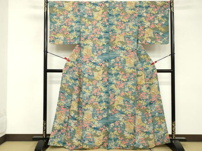 平和屋着物■上質な小紋　御所車花文　金彩　正絹　逸品　DABF9755cd
