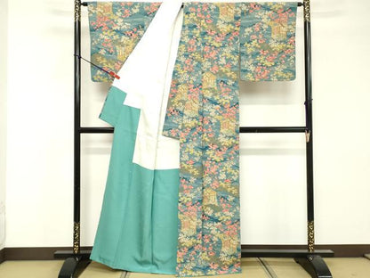 平和屋着物■上質な小紋　御所車花文　金彩　正絹　逸品　DABF9755cd