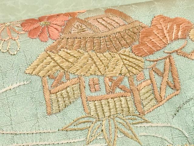平和屋着物■訪問着　駒刺繍　総刺繍　風景花文　金糸　正絹　逸品　DABF9762cd