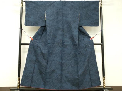 平和屋着物■上質な紬　80亀甲　幾何学花文　正絹　逸品　DABF9780cd
