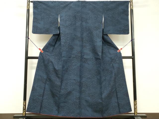 平和屋着物■上質な紬　80亀甲　幾何学花文　正絹　逸品　DABF9780cd
