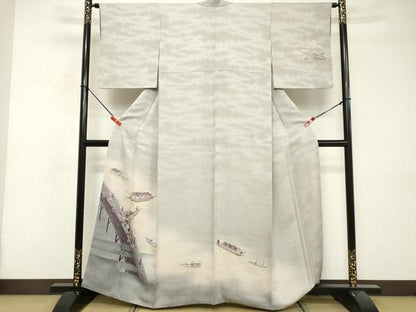 平和屋着物■訪問着　渡橋小舟文　暈し染め　正絹　逸品　DABF9786cd
