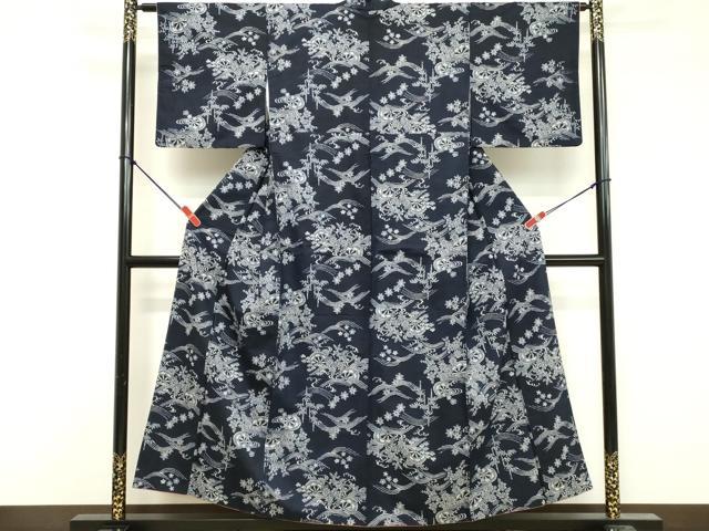 平和屋着物■上質な紬　流水片輪車花文　正絹　逸品　DABF9800cd
