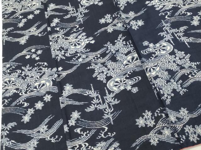 平和屋着物■上質な紬　流水片輪車花文　正絹　逸品　DABF9800cd