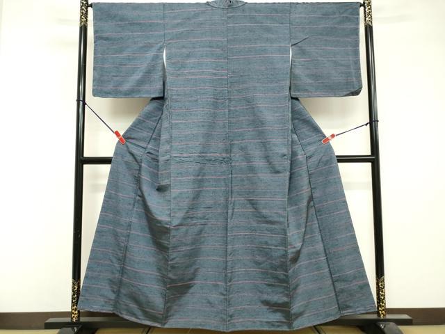 平和屋着物■上質な紬　横段文　正絹　逸品　未使用　DABF9803cd