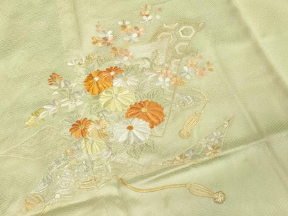 平和屋着物■中国三大刺繍　相良刺繍　総刺繍　訪問着　草花文　正絹　逸品　DABF9807cd