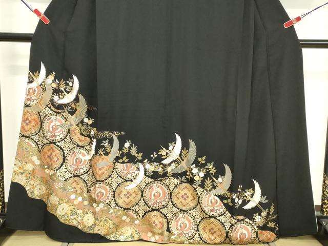 平和屋着物■豪華黒留袖　こま　飛鶴花丸文　金銀彩　正絹　逸品　DABF9810cd