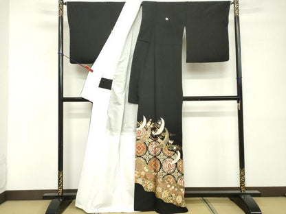 平和屋着物■豪華黒留袖　こま　飛鶴花丸文　金銀彩　正絹　逸品　DABF9810cd