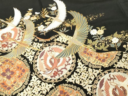 平和屋着物■豪華黒留袖　こま　飛鶴花丸文　金銀彩　正絹　逸品　DABF9810cd