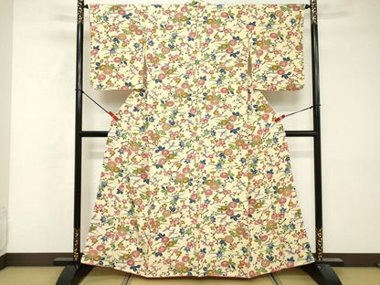 平和屋着物■上質な小紋 型染め 花鳥文 正絹 逸品 DABF9831cd