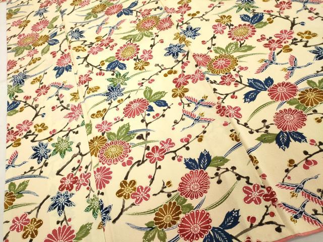 平和屋着物■上質な小紋 型染め 花鳥文 正絹 逸品 DABF9831cd