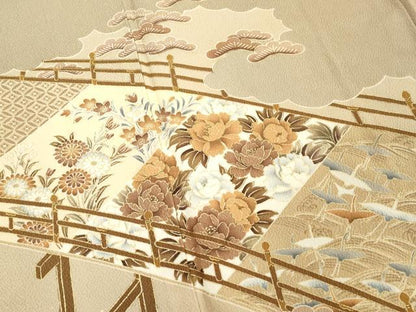 平和屋着物■訪問着 渡橋花文 金彩 正絹 逸品 DABF9838cd