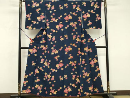 平和屋着物■上質な小紋　舞花文　鬼しぼ縮緬　正絹　逸品　DABF9858cd