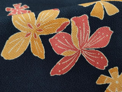 平和屋着物■上質な小紋　舞花文　鬼しぼ縮緬　正絹　逸品　DABF9858cd