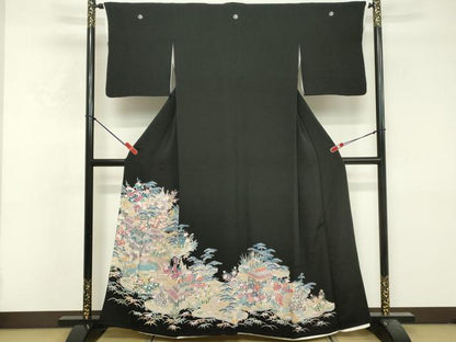 平和屋着物■豪華黒留袖　風景文　正絹　逸品　DABF9861cd
